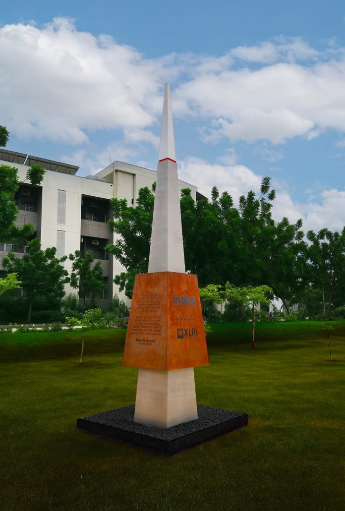 Steel sculpture titled 'Param' unveiled at INDEA by Vibhor Sogani, representing India’s design aspirations.